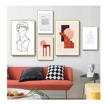 China Modern living room decoration painting abstract black and white lines geometric color block literary composition paintings for sale