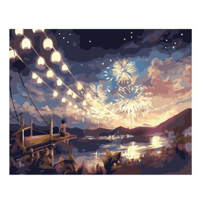 China Digital wholesale hand-painted oil painting living room firework landscape decoration from FILE DIY painting 40*50 for sale