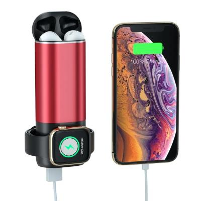 China LED Display Portable 3 in 1 Powerbank Mini Wireless Charger QI Power 5200mah Wireless Charging Bank for Apple iWatch for sale