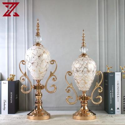 China Modern European Metal Home Decor Set Gold Luxury Glass Ornaments For Living Room Hotel Club Wedding Party for sale