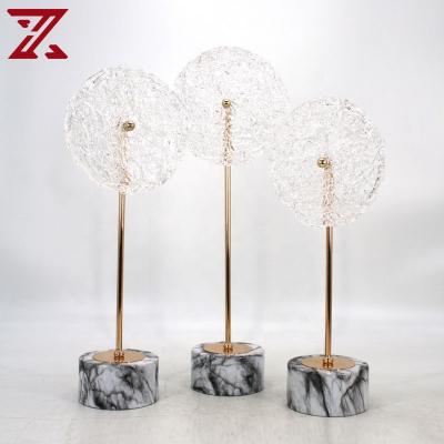 China Luxury minimalist hot sale luxury glass stand marble base metal table home ornament centerpiece for sale