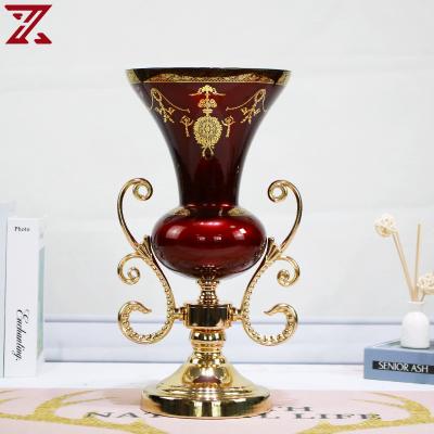 China Wholesale Modern Gold and Red Modern Glass Flower Vase Vase Decoration for Wedding Home Decor for sale