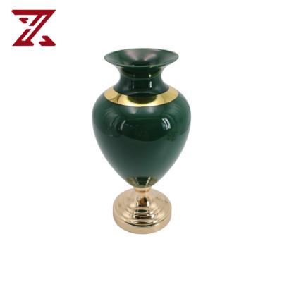 China Minimalist custom vases luxury metal base glass flower vase for living room hotel decoration for sale