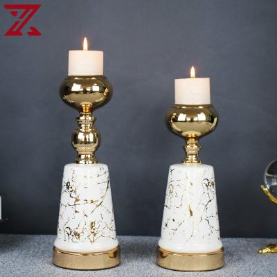 China Home Decorations / Gifts Customized New Design Ceramic Material Candlestick Tealight Candle Holder White Marble Design Set To Wedding Decor for sale