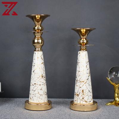 China Home Decorations/Gifts Luxurious Candle Holder Metal Craft Candle Holder White Gold Plated White Ceramic Centerpiece for Gift for sale