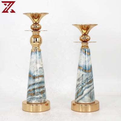 China Modern luxurly ceramic gold color block candle jar home decoration pillar candle holders 2 set for candlestick for sale