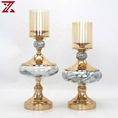 China Nordic Home Decoration Gold And Blue Ceramic Candle Holders Wedding Decoration Candlestick Luxury Home Decor for sale