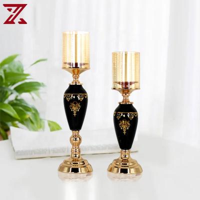 China Hot Selling Home Design Metal Decoration Candle Holders Retro Fashion Custom Wedding Glass Candlestick for sale