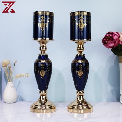 China Wholesale Hotel Home Decor Cylinder Candle Holders Gold Metal Tall Glass Candlestick For Dinner Party Home Decor for sale