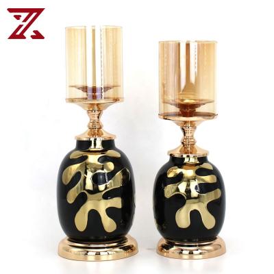 China Home decorations / gifts promotion custom candlestick plate black ceramic candle holder for living room gift home decoration for sale