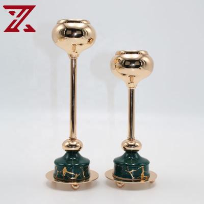 China Retro Luxury Dark Green Metal Candlestick Candle Holder Stand For Wedding Party Table Decoration Gifts for sale