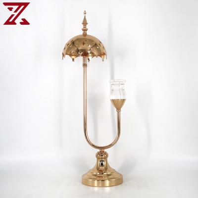 China Cheap Europe Price Metal Umbrella Gold Shape Acrylic Candle Holder With Crystal For Party Decoration for sale