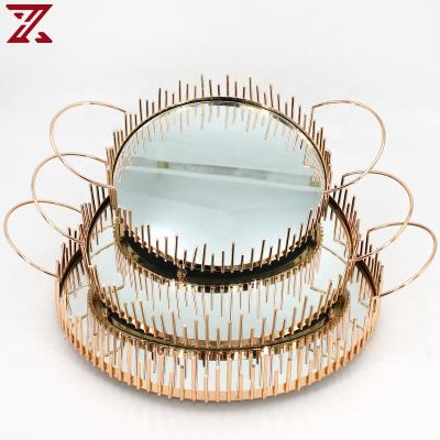 China Home Decration Factory Custom Luxury Decorative Serving Tray With Gold Handles Glass Candy Fruit Mirror Tray for sale