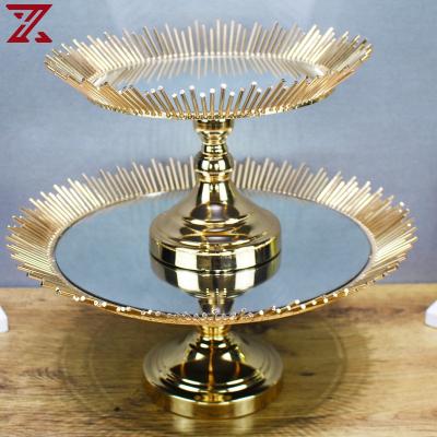 China Viable hot sale cake tools round gold silver iron wine design mirror cake stand cake tray for decoration for sale