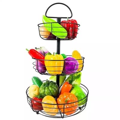 China 2 Tier Metal Wire Fruit Bowl Detachable Countertop Holder Vegetable Fruit Rack Hanging Basket Bowl for sale