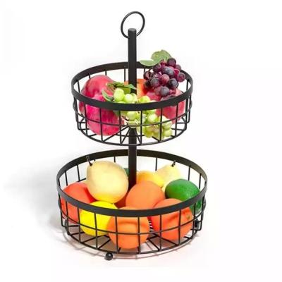 China 2 Tier Fruit Basket Bowl Kitchen Wire Storage Portable Storage Baskets For Vegetables Fruits Bread And Snacks for sale