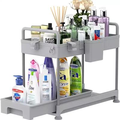 China Wholesale Plastic Stocked Kitchen Rack 2 Tier Sliding Drawer Basket Kitchen Storage Racks Racks for sale