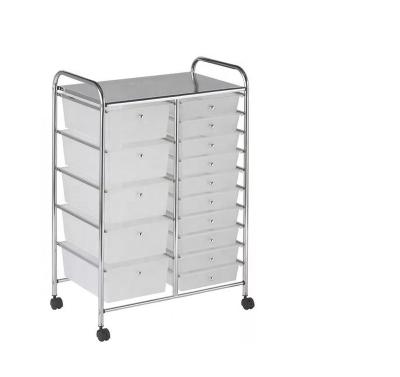 China Eco-friendly Living Room Storage Cart With 10+5 Plastic Drawers Cart On Wheel For Home Office Kitchen for sale