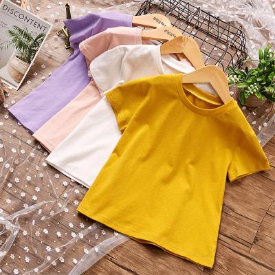 China Solid Color Thin Round Children's Summer Anti-Shrinkage Neck T-shirt Comfortable And Casual Girls Short Sleeve Tops for sale