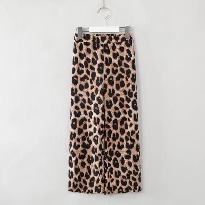 China Wholesale Custom Print Elastic Girls Anti-wrinkle Leopard Waist Wide Leg Pants for sale