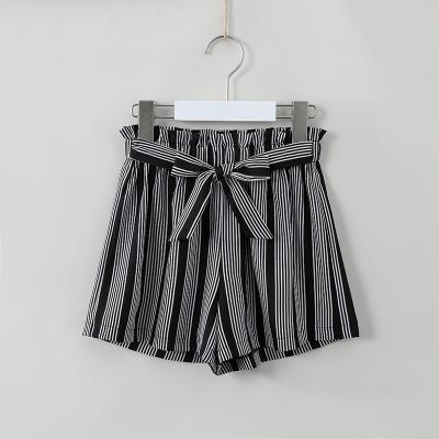 China Anti-wrinkle soft striped waist wide-leg summer fashion feel elastic bow girls shorts for sale