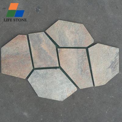 China Rustic Natural Outdoor Slab Patio Garden Quartz Mosaic Tile Irregular Flooring for sale