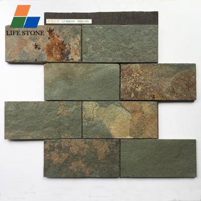 China Parquet Wholesale Rusty Slate Mosaic Wall Cladding Natural Stone Slate Mosaic for sale