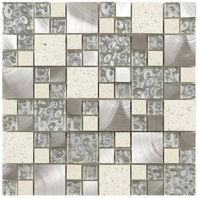 China Hot Sale Parquet Beauty Silver Random Strip Stainless Steel Glass Mosaic Slab For Living Room for sale