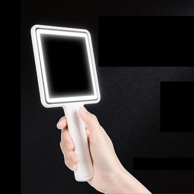 China White Square Double Sided Round Make Up LED Makeup Mirror With Led Light Handheld Portable Make Up Mirror Private Label for sale