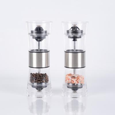 China Viable Double Bottle Manual Hand Kitchen Household Kitchen Grinder Pepper Grinder Acrylic Pepper Mill for sale