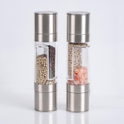 China Stainless Steel Pepper Grinder Hand Bottle Black Pepper Mill Viable Grinding Acrylic Grinder for sale