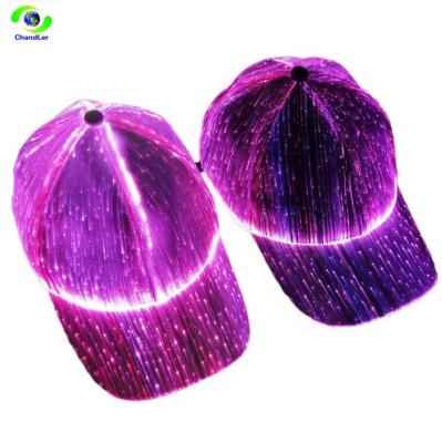 China JOINT SUPPLIER Fashion LED Baseball Cap 7 Colors Glow Hat Unisex DJ Light Up Fiber Optic LED EDC Hats Glow for sale