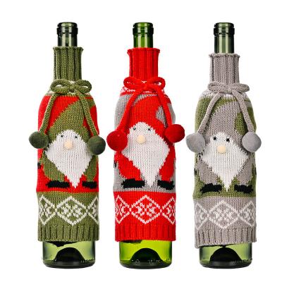 China New Christmas Knitted Table Decoration Christmas Decorations Clothes Wine Sets Wine Bottle Bags for sale