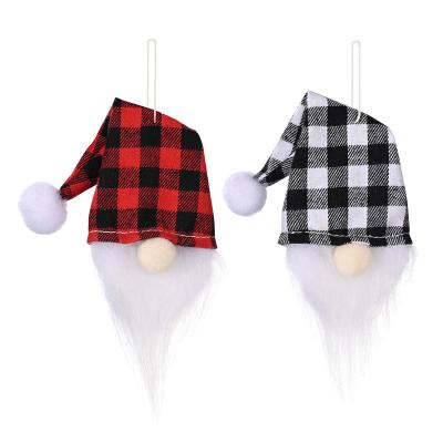 China Table Decoration Christmas Plush Ornaments Mini Red Plaid Christmas Gnomes Wine Bottle Cover for sale