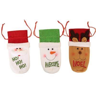 China Table Decoration Christmas Snowman Santa Double Drawstring Gifts Wine Bottle Cover Bag for sale