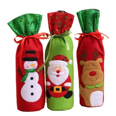 China High Quality Table Decoration Cloth Christmas Wine Bottle Cover Decorations Wine Bottle Bag with Santa Snowman Elks for sale