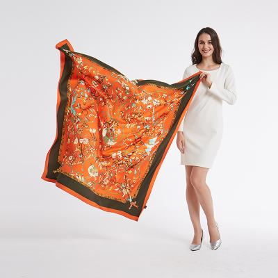 China New Retro-antique Flying Bird Scarf 130cm Scarf Middle Female Muslim Silk Twill Scarf National Shawl for sale