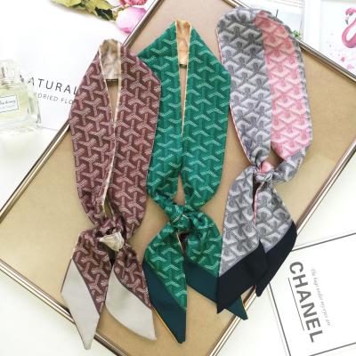 China New small scarf long thin narrow scarf tied bag silk scarf tied bag ribbon universal patterns for sale