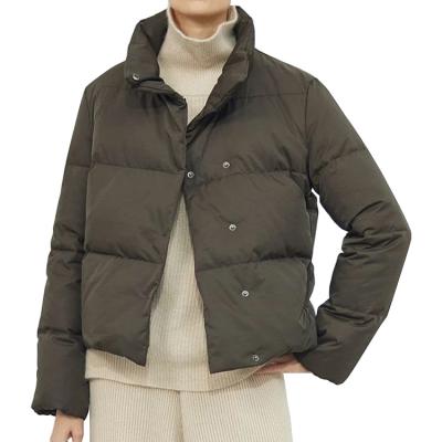 China Breathable Winter New Ladies Casual Puffer Jacket Army Green Retro Collar Women's Short Jacket Down Coat for sale