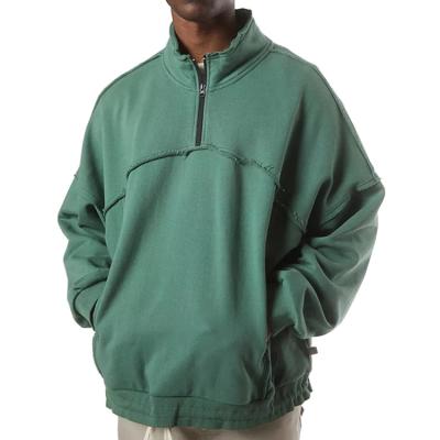 China Anti-wrinkle Fashion Male Solid Color Loose Casual Pullovers Men Vintage Half Zip Up Hoodies Sweatshirts for sale