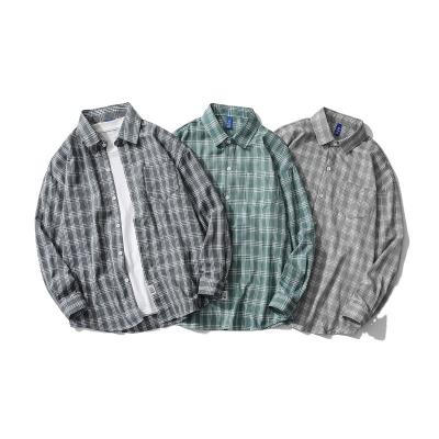 China Anti-pilling Hong Kong Style Long Sleeve Loose Men Plaid Shirt for sale