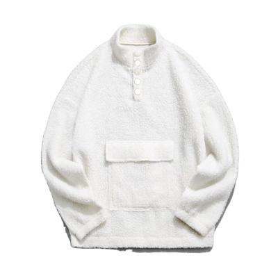 China Sustainable Wholesale Street Low Moq Front Pocket Snap Button Fluffy Fur Pullover High Quality Custom White Fleece Hoodies & Sweatshirts for sale