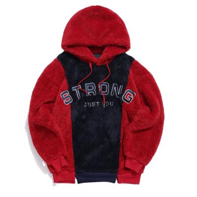 China Sustainable Over size  hoodies men sportswear high quality pullover fuzzy color block custom logo fleece hoodies for sale