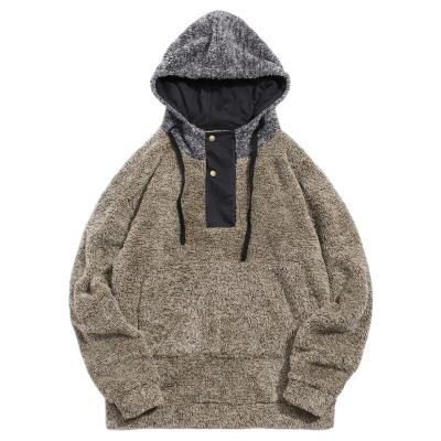 China Sustainable Oversize jumper hoodies men high quality wholesale color block Spliced Kangaroo Pocket Fluffy pullover fleece Sherpa hoodies men for sale