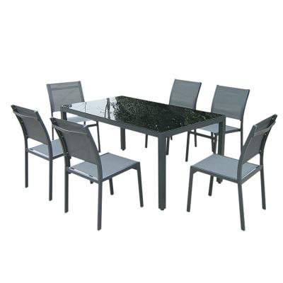 China Professional Outdoor Weather Furniture Factory Direct Sale Patio Garden Furniture Sets Glass Table with 6 Piece Chairs for Yard for sale