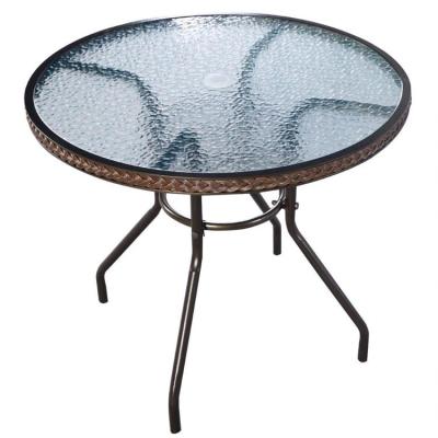 China Hot Sale Eco-friendly Outdoor Metal Tempered Glass Garden Round Table Top With One Hole Restaurant Coffee Table For Yard for sale