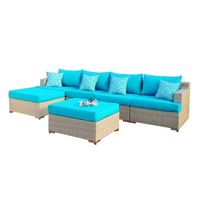 China Hot Selling Weather Outdoor Furniture 6 Pieces Custom Design Outdoor Durable Rattan Wicker Sofas Garden Corner Furniture Sets For Yard for sale