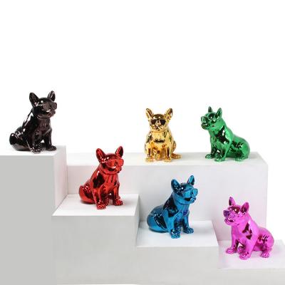 China Europe Bulldog Statue Sculpture Plating French Dog Mall Window Display Resin Ornaments for sale