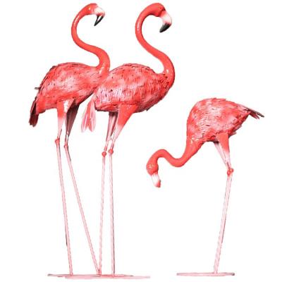 China Forest Garden Standing Pink Flamingo Ornaments Yard Large Art Decor Metal Bird Statue Sculpture for sale