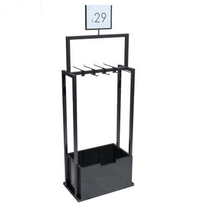 China Black Clothing Display Floor Hook Metal Belt Rack For Display Clothing Store for sale